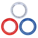 Three colorful donut-shaped flyers in red, blue, and white, each featuring the text "Active Sport Today."