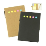 Konda Sticky Note Pad featuring a brown and black cover with colourful sticky notes, and a pen included in the set.
