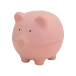 A pink pig-shaped stress relief toy with a smooth surface, featuring small eyes and a snout. It has a simple design.