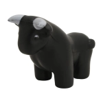 A black stress bull with silver horns, designed for stress relief and relaxation. It features a simple, playful design.
