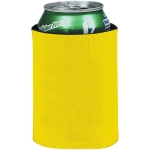 A drink can insulator in vibrant yellow, designed to hold a standard 350ml can securely. It has a simple branding logo.