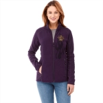 A women's purple polar fleece jacket featuring a zip front and a logo.