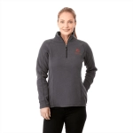 A women&rsquo;s half-zip polar fleece jacket in grey, featuring a branding logo on the chest.