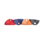 A selection of four Cordy Cable Wraps in red, blue, orange, and grey, featuring a small logo and snap closure.