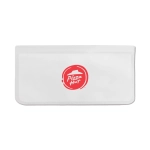 A white PEVA reusable food storage bag with a red logo, suitable for lunch or snacks.