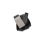 A black corporate belt featuring a sleek silver buckle and a smooth, twisted design.