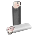 A black and white bandage case containing adhesive bandages, featuring a logo on the case.