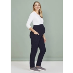 A maternity scrub pant in navy blue, designed for women, featuring side pockets and a comfortable fit.