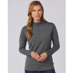 A grey ladies' half zip long sleeve sweat top displayed on a model against a neutral background.