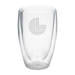 A drink bottle with a clear double wall design, featuring a logo on the surface. Holds 450ml.