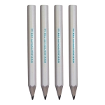 Four grey-lead pencils with white shafts and branding on the side.