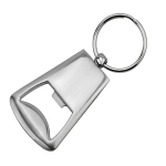 A drink bottle opener keyring in silver metal with a keyring attachment for convenience.