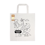 A cotton bag in natural colour featuring a dinosaur theme design, along with a set of pencils.