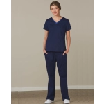 Navy solid colour scrub pants paired with a navy scrub top, featuring a simple design and pockets.