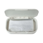 A hinged lunch box in white with a removable inner compartment, featuring a brand logo inside.