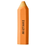 An orange pencil-shaped rubber eraser with a text design on the side and a flat tip.