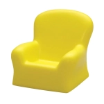 A small yellow stress chair made of soft material, featuring rounded arms and a simple design.