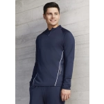 A navy unisex mid layer top with a quarter zip and contrasting detailing, featuring a logo on the chest.