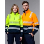 Biomotion VIC Rail Safety Jumper in hi-vis yellow and orange, featuring reflective stripes and a zip collar.