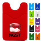 A red phone wallet with a logo, featuring a slot for cards and available in various colours.