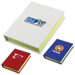 A group of adhesive note books in white, red, blue, and yellow. The books feature multiple colour sticky notes.