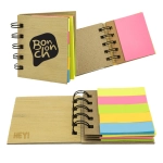 A mini bamboo sticky note set featuring colourful sticky notes in pink, yellow, and green, with a logo on the cover.