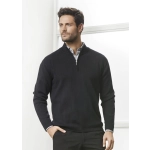 A black 80/20 wool pullover with a zip neck, featured on a male model against a light background.