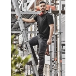 Men's Streetworx Comfort Pant in black, featuring pockets and a branded logo, worn by a man on a ladder at a worksite.