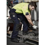 Men's ultralite multi-pocket pants in navy with multiple pockets, worn by a man in a high-visibility shirt.