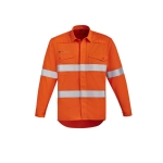 An orange hi-vis open front shirt featuring hoop tape with long sleeves and two chest pockets.