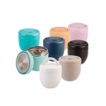 A drink bottle assortment featuring various colours, including teal, navy, pastel pink, peach, black, and white, with a stainless steel interior.