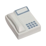 A stress-relief toy shaped like a classic telephone, featuring a white and light blue design, compact and smooth.