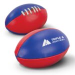 AFL mini ball in red and blue with a white logo. Features traditional stitching and is compact in size.